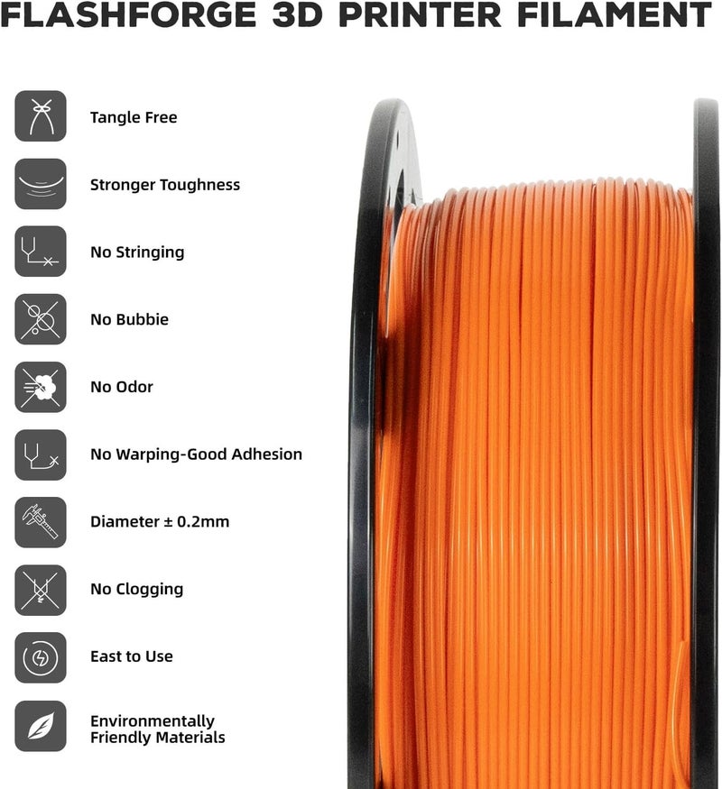 FLASHFORGE PLA Filament 1.75mm, 3D Printer Filament 1kg (2.2lbs) Spool, Dimensional Accuracy +/- 0.02mm, 3D Printing Filament Easy to Use and Fits for Most FDM 3D Printers (Orange) - Image 2